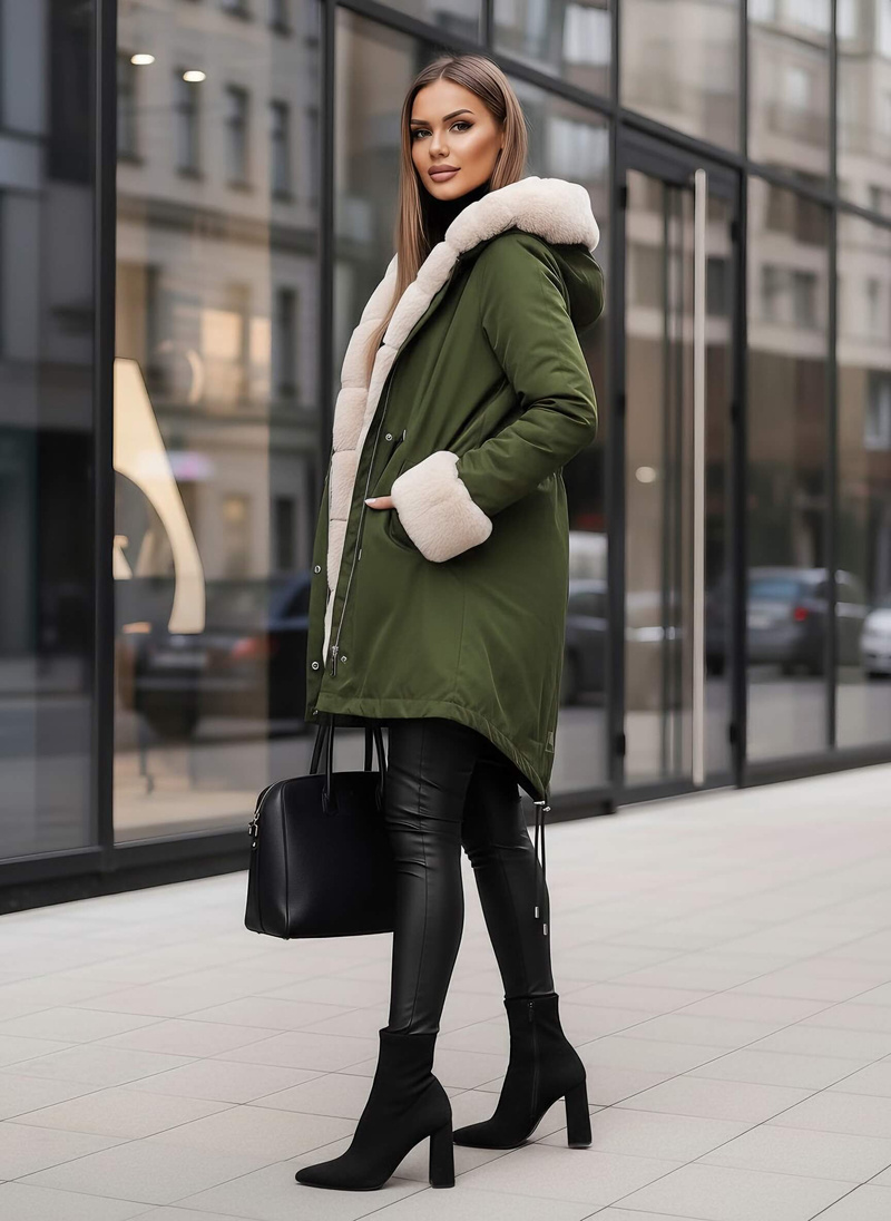 Γυναικείο χειμερινό μπουφάν Πράσινος OZONEE JS/M763/136Z