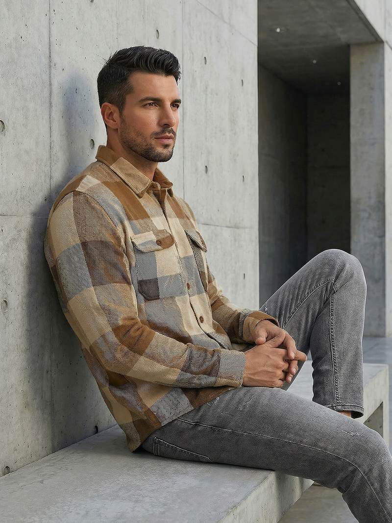 Ανδρικό πουκάμισο κάμελ OZONEE NB/MC728KZ