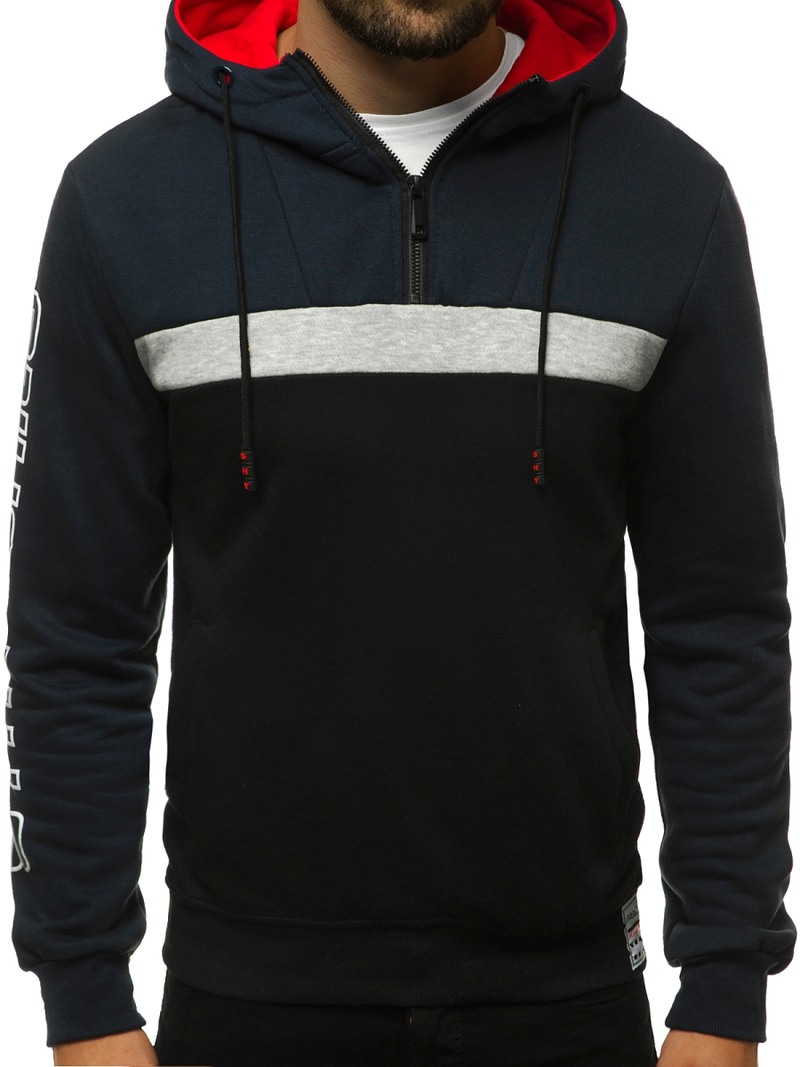 Ανδρικό Φούτερ με Κουκούλα ναυτικό μπλε-μαύρο OZONEE JS/KS2223