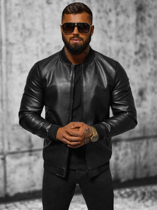 Ανδρικό δερμάτινο μπουφάν μαύρο OZONEE JS/11Z8105