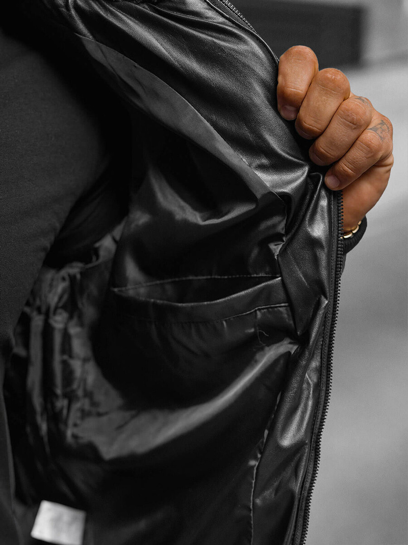 Ανδρικό δερμάτινο μπουφάν μαύρο OZONEE O/M795Z