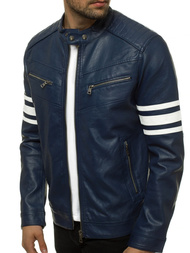 Ανδρικό δερμάτινο μπουφάν ναυτικό μπλε OZONEE YD/BF59359