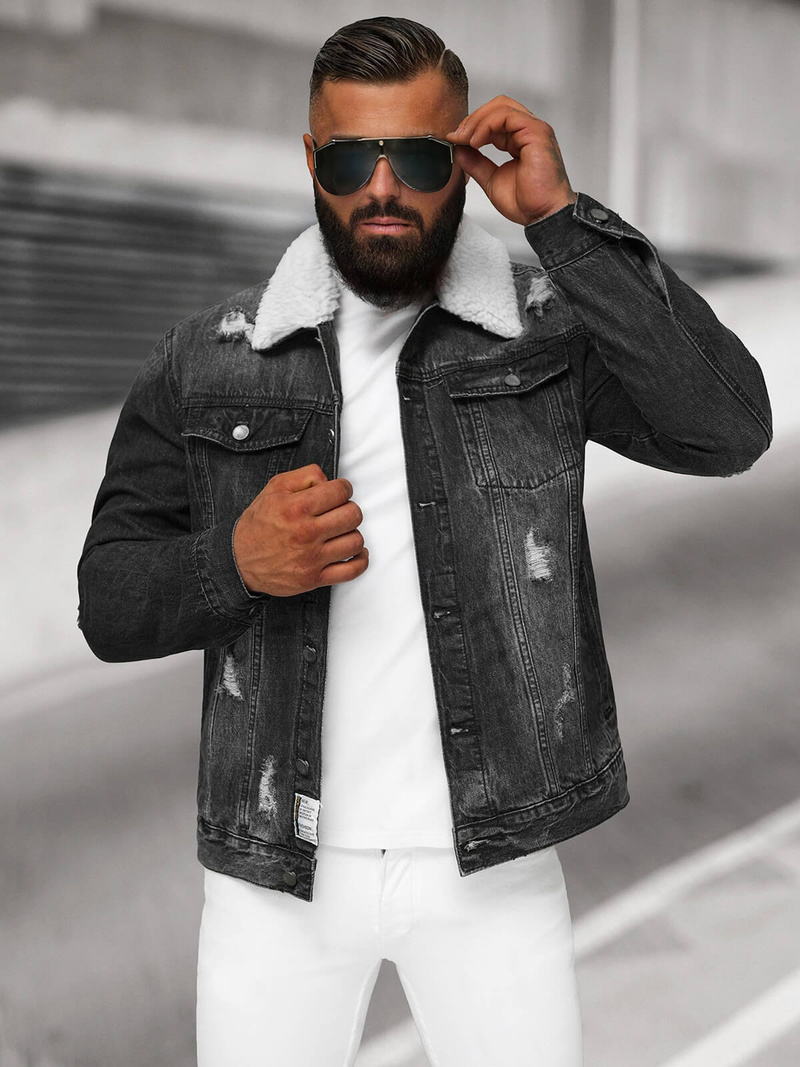 Ανδρικό τζιν μπουφάν σέρπα μαύρο OZONEE NB/MJ502NZ