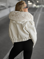 Γυναικείο δερμάτινο μπουφάν μπεζ OZONEE JS/11Z8172Z