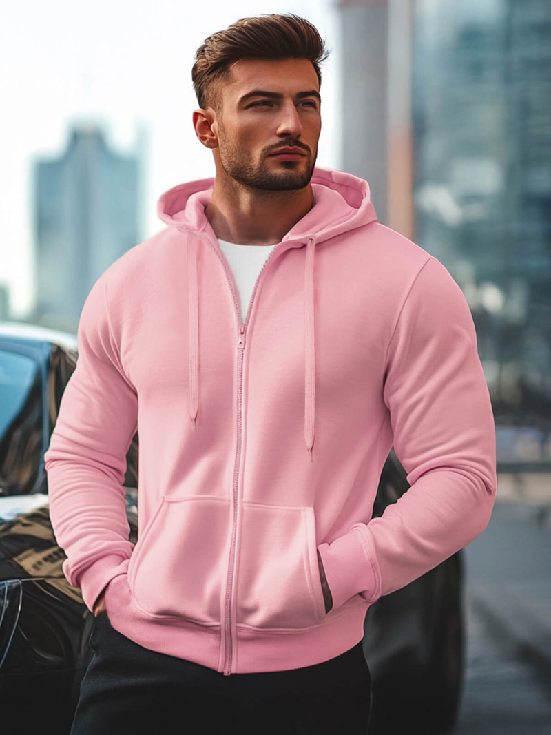 Ανδρικό Φούτερ με Κουκούλα πούδρα ροζ OZONEE JS/2008Z