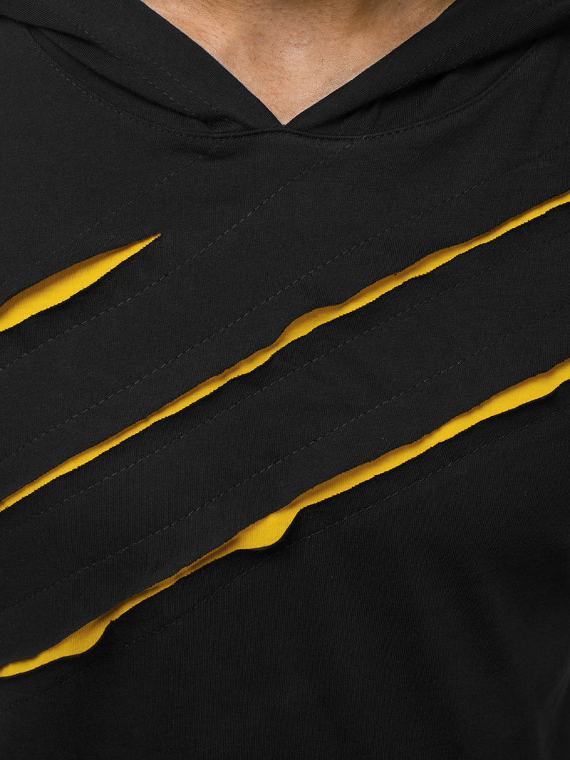 Ανδρικό μπλουζάκι με κουκούλα μαύρο-κίτρινο OZONEE O/1187XZ