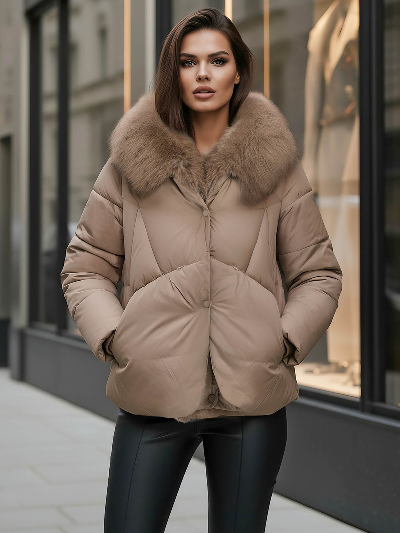 Γυναικείο μπουφάν Σκούρο μπεζ OZONEE O/16M9179/84