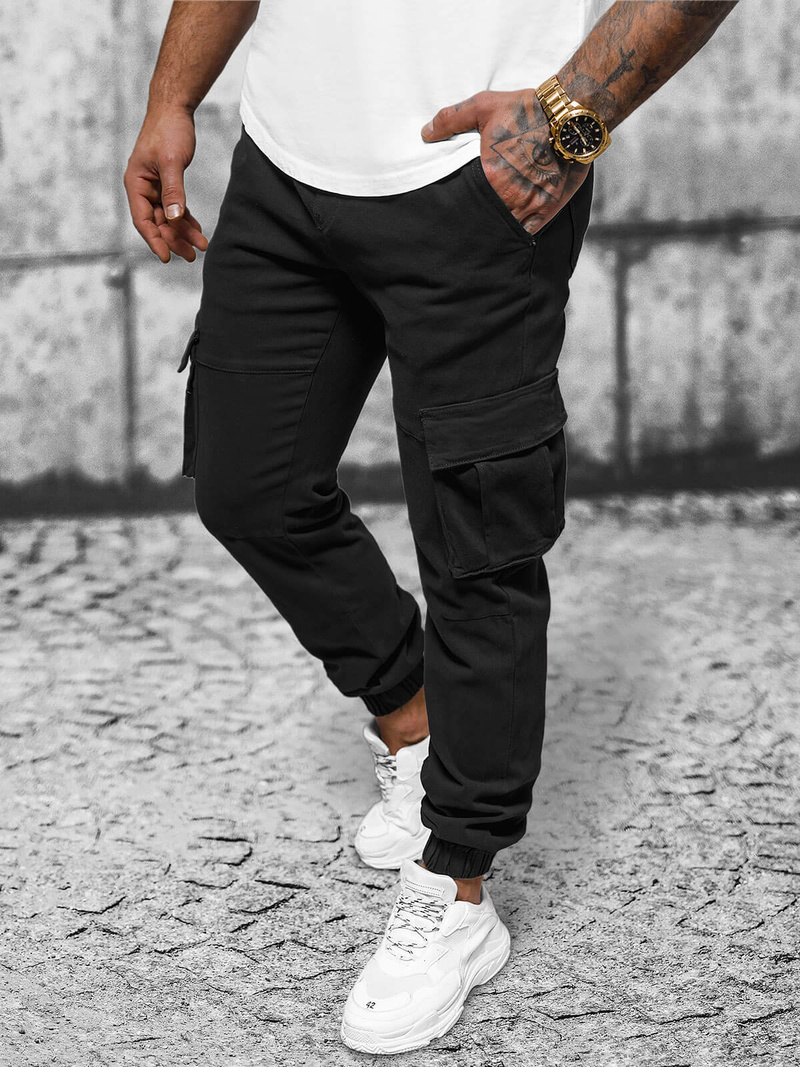 Ανδρικό παντελόνι chino jogger mαύρος OZONEE NB/MP0105NZ