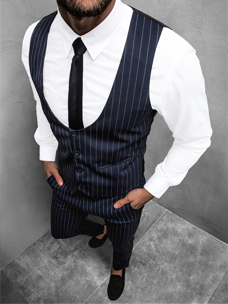 Ανδρικό σετ φόρμας - Γιλέκο και παντελόνι chino ναυτικό μπλε OZONEE DJ/5603