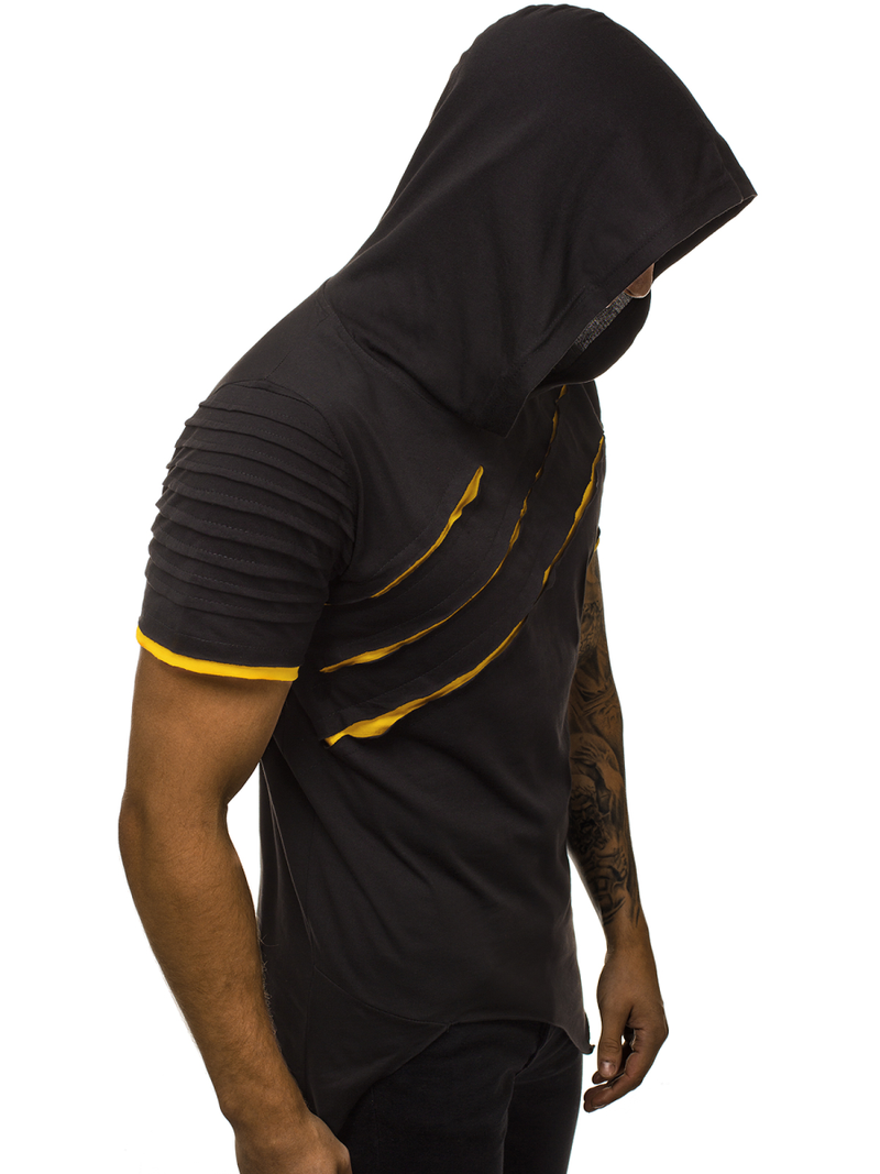 Ανδρικό μπλουζάκι με κουκούλα μαύρο-κίτρινο OZONEE O/1187XZ