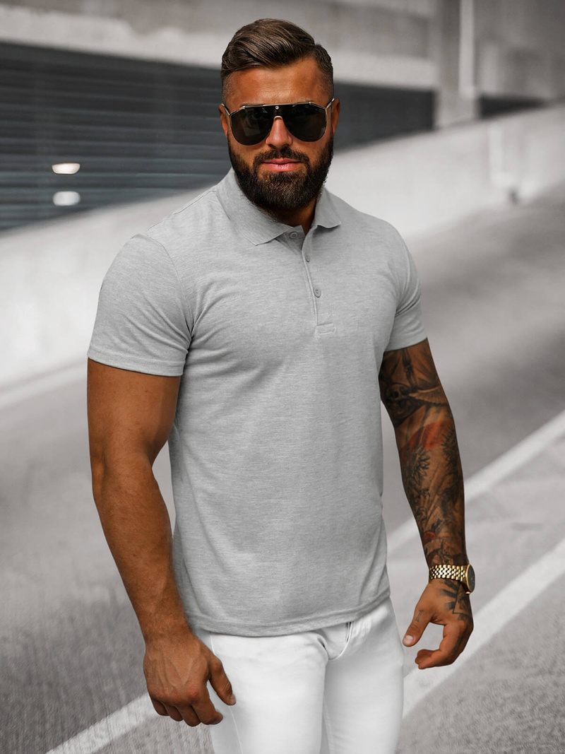 Ανδρική μπλούζα polo Γκρί OZONEE JS/8T80/2Z