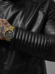 Ανδρικό δερμάτινο μπουφάν μαύρο OZONEE O/8901