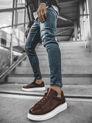 Ανδρικά Sneakers καφέ-λευκό OZONEE CH/257