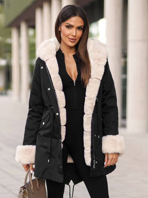 Γυναικείο χειμερινό μπουφάν mαύρος OZONEE JS/M763/392Z