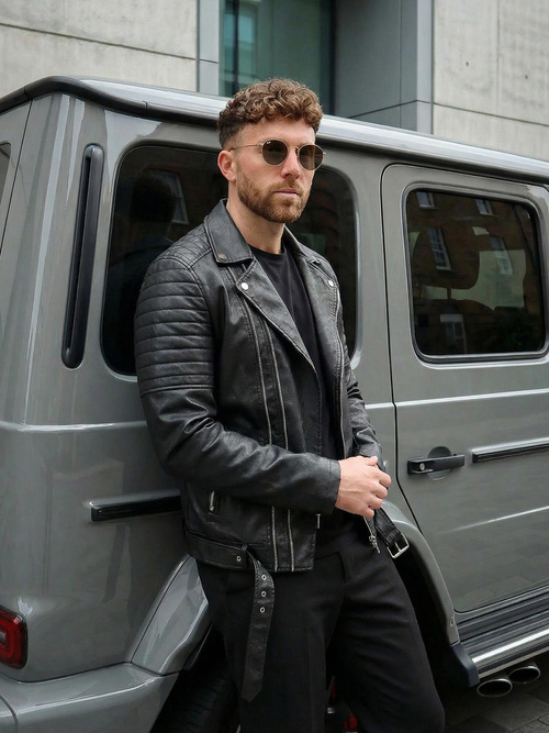 Ανδρικό δερμάτινο μπουφάν μαύρο OZONEE JS/11Z8069