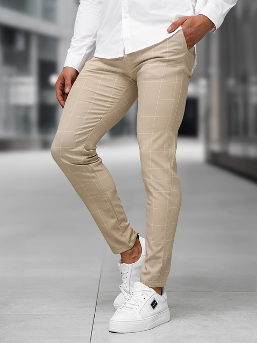 Ανδρικό παντελόνι chino μπεζ OZONEE DJ/5505Z