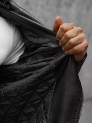 Ανδρικό δερμάτινο μπουφάν μαύρο OZONEE JS/11Z8005