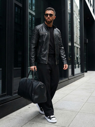 Ανδρικό δερμάτινο μπουφάν μαύρο OZONEE JS/11Z8138