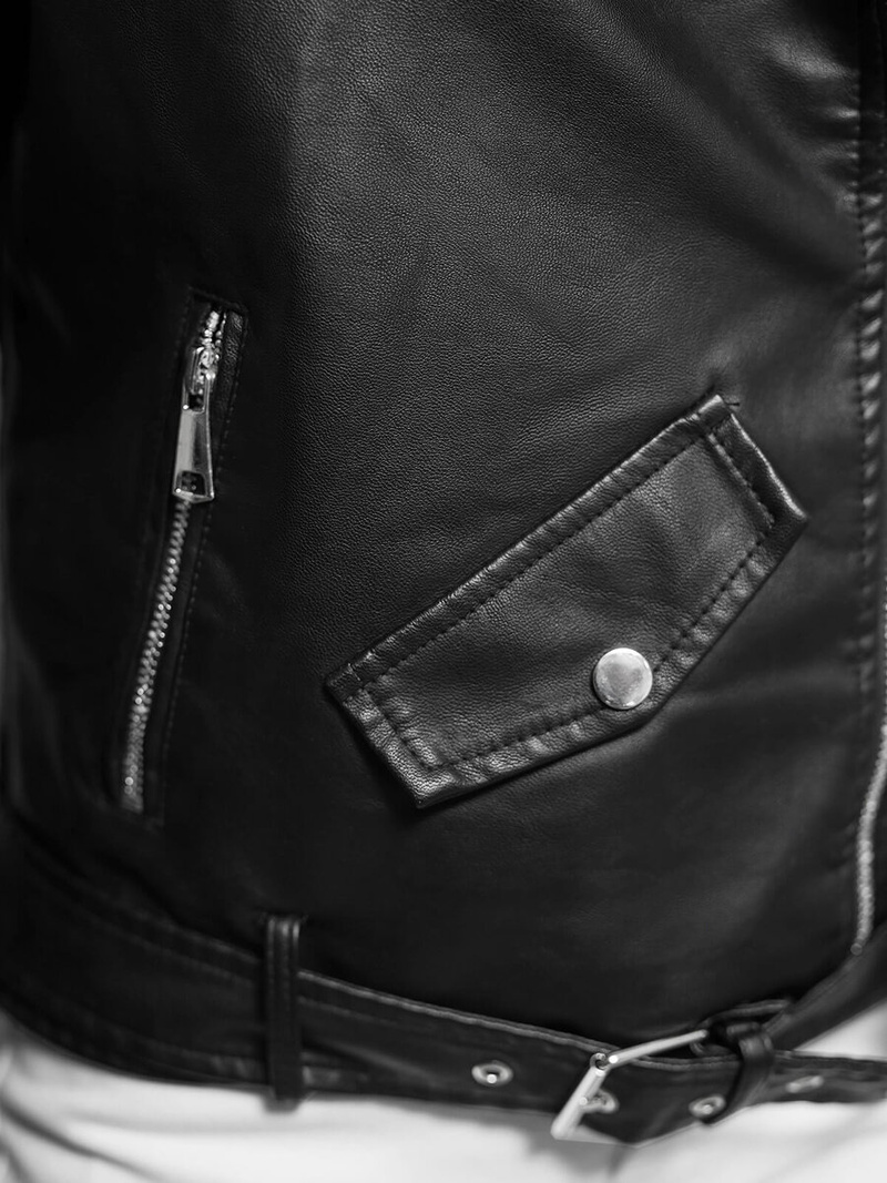 Γυναικείο δερμάτινο μπουφάν μαύρο OZONEE JS/11Z8061