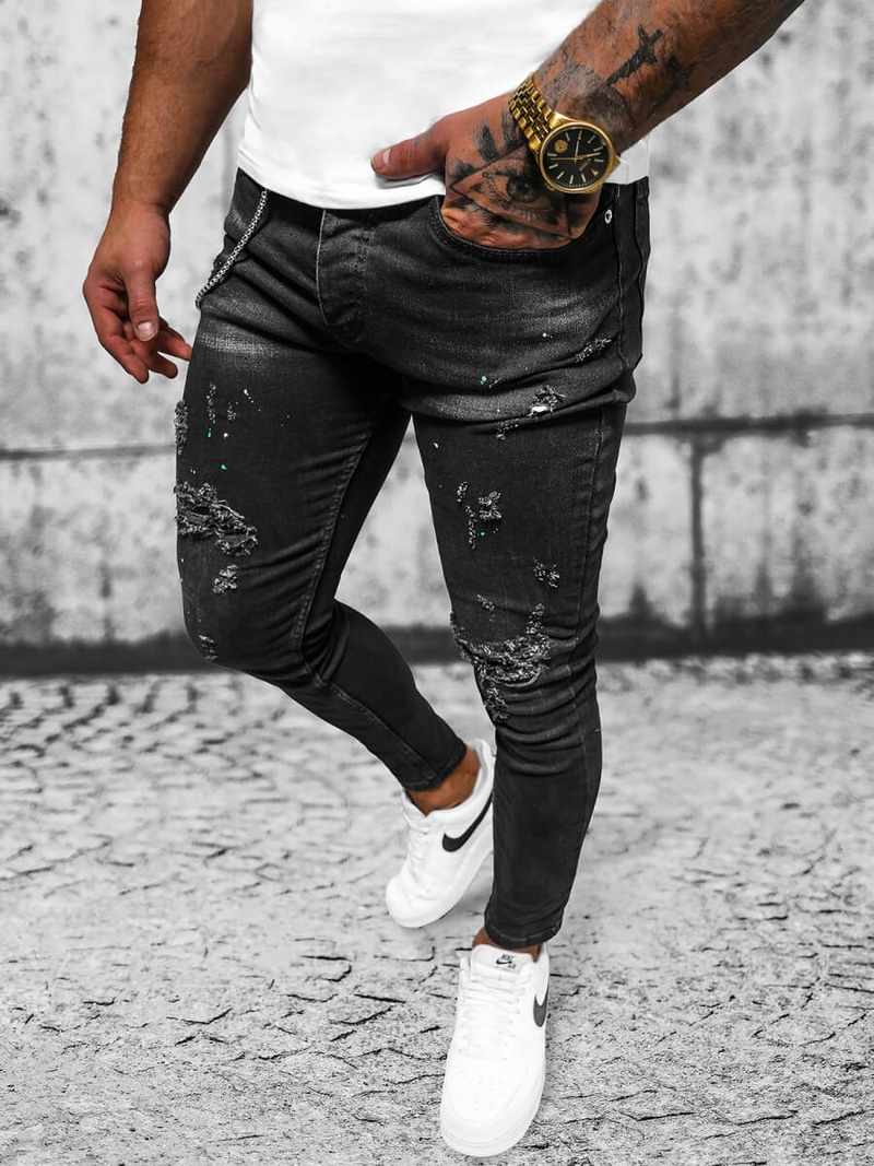 Ανδρικό τζιν παντελόνι mαύρος OZONEE O/MB460