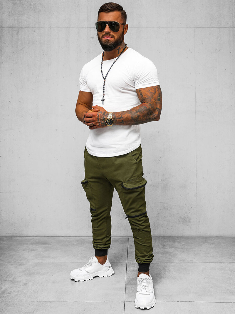 Ανδρικό παντελόνι chino jogger χακί OZONEE O/475