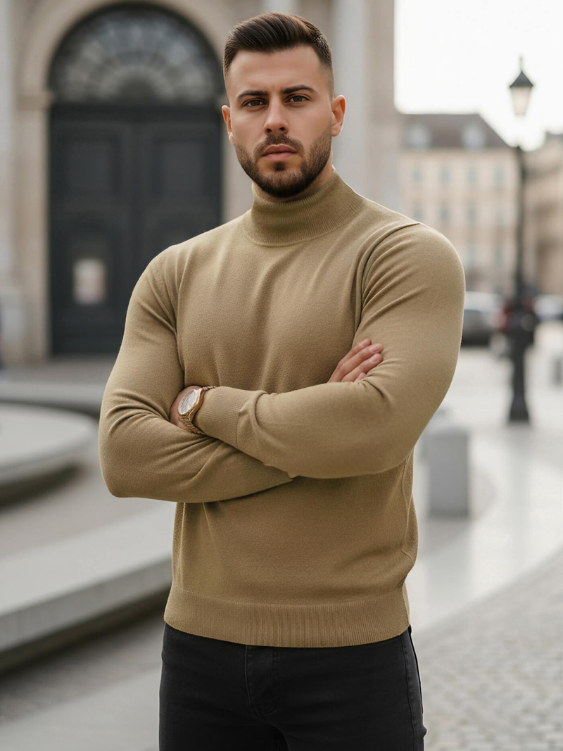 Ανδρικό πουλόβερ kαμήλα OZONEE V/V24503