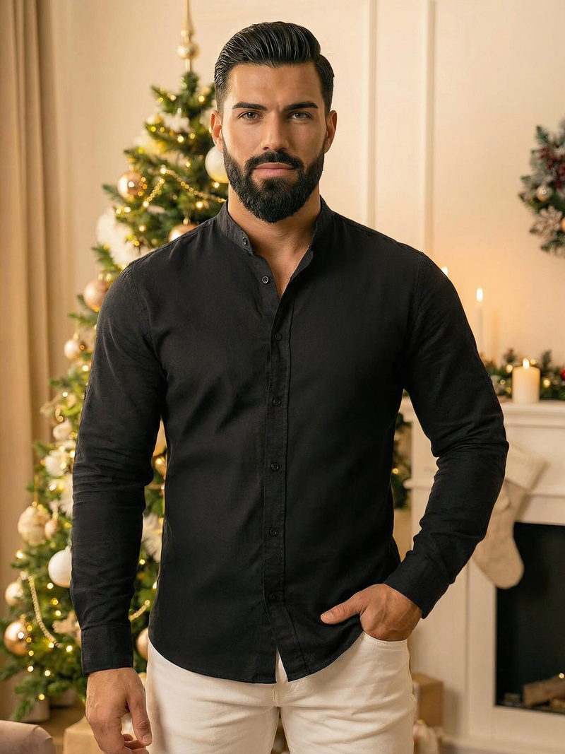 Ανδρικό πουκάμισο mαύρος OZONEE O/V121Z