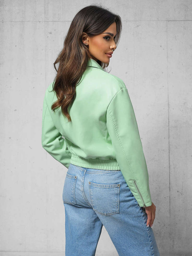 Γυναικείο δερμάτινο μπουφάν mέντα OZONEE O/G116