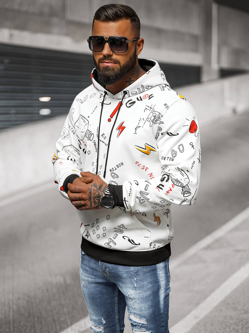 Ανδρικό Φούτερ με Kουκούλα λευκό OZONEE JS/8B1223/1