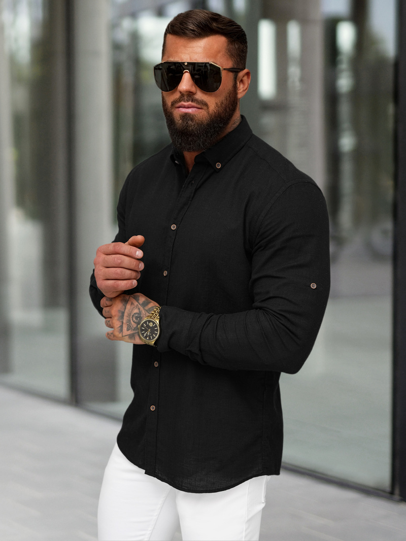 Ανδρικό πουκάμισο μαύρο OZONEE O/V144