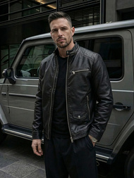 Ανδρικό δερμάτινο μπουφάν μαύρο OZONEE JS/11Z8021