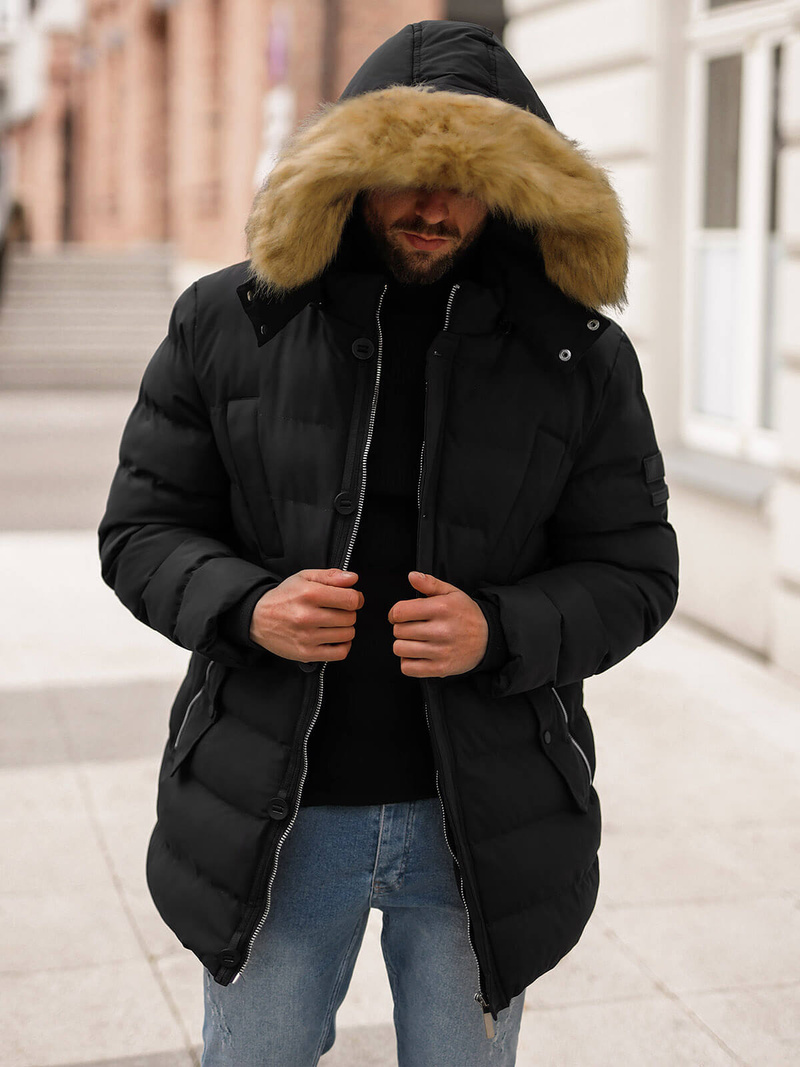 Ανδρικό χειμερινό μπουφάν mαύρος OZONEE JS/5M3122/392Z