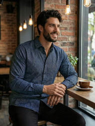 Ανδρικό πουκάμισο ναυτικό μπλε OZONEE V/V186Z