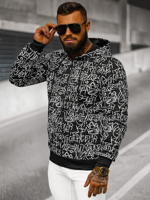 Ανδρικό Φούτερ με Kουκούλα Mαύρος OZONEE JS/8B1183/3