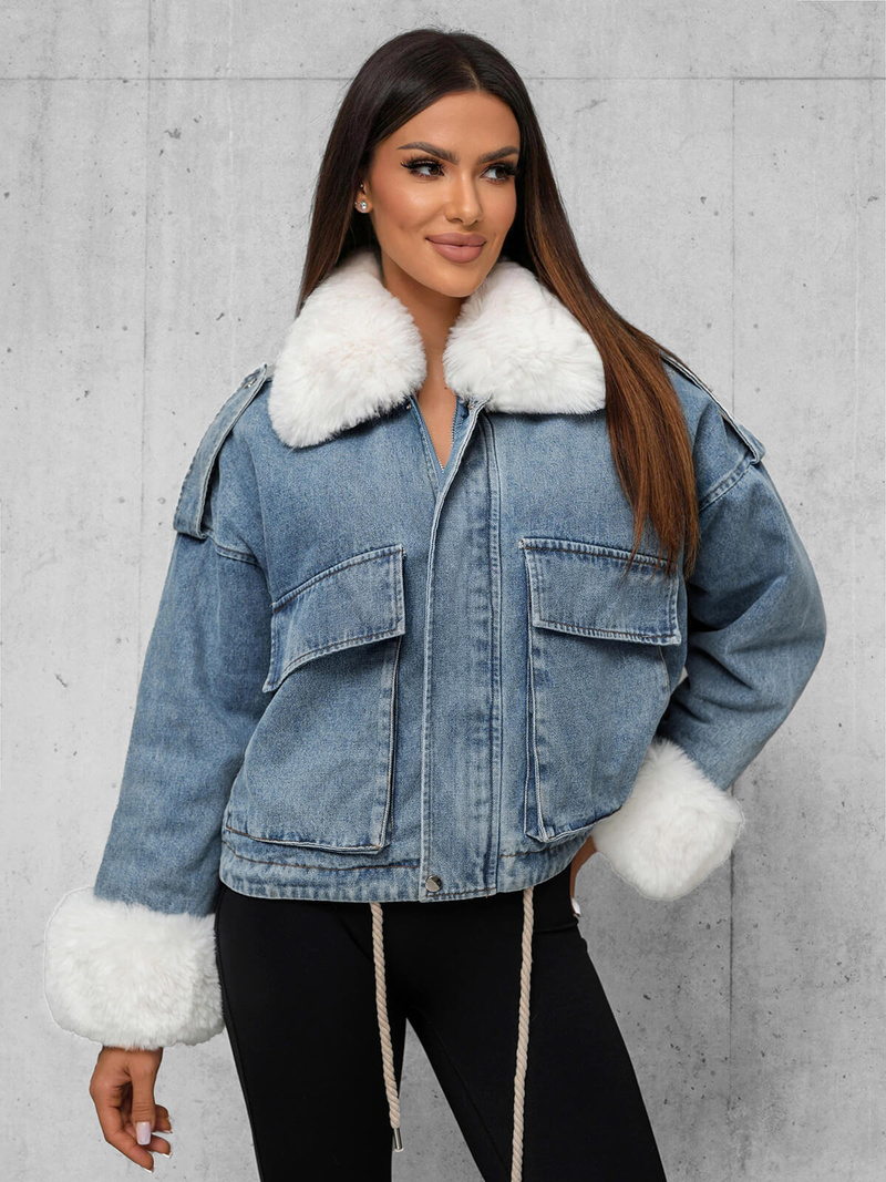 Γυναικείο τζιν μπουφάν mπλε OZONEE JS/11Z8219Z