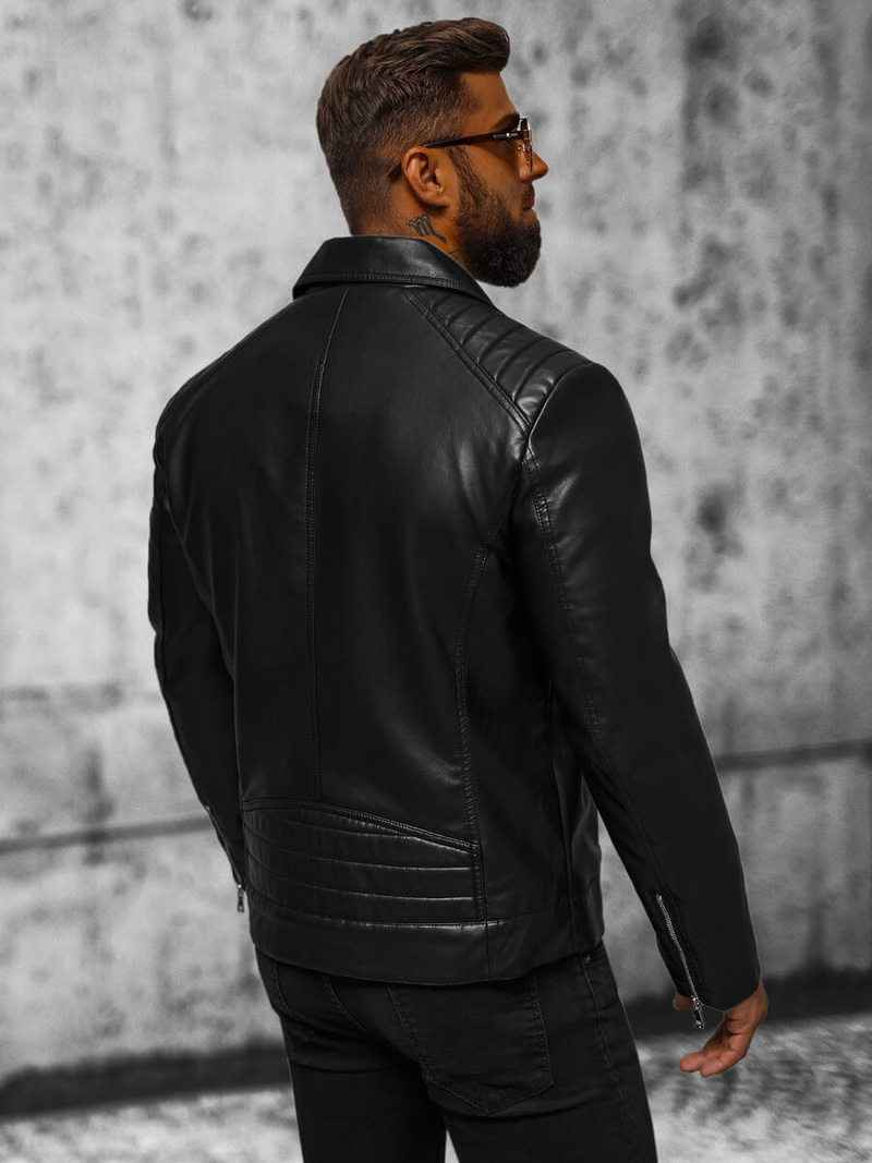 Ανδρικό δερμάτινο μπουφάν μαύρο OZONEE JS/11Z8056