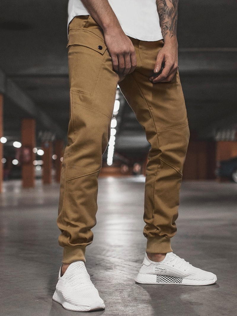 Ανδρικό παντελόνι chino jogger κάμελ OZONEE O/11103