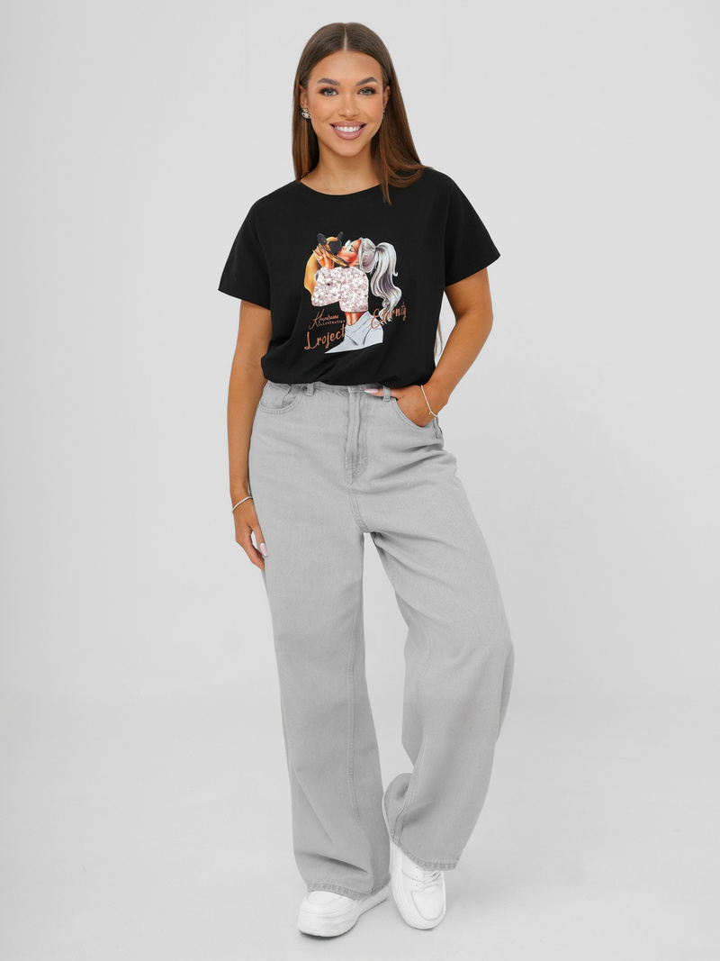 Γυναικείο μπλουζάκι μαύρο OZONEE JS/95T2575/3