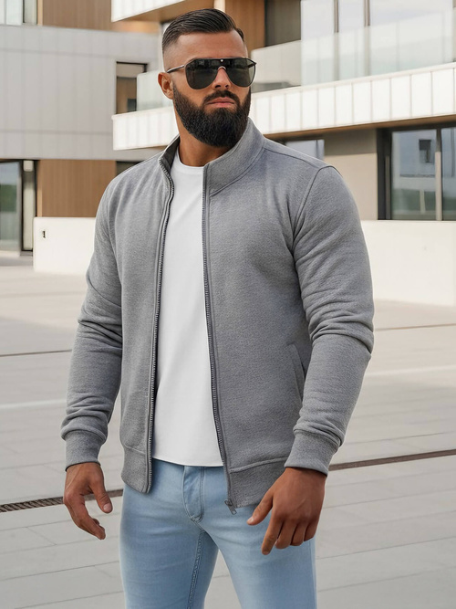 Ανδρικό φούτερ με φερμουάρ γκρι OZONEE JS/2002Z