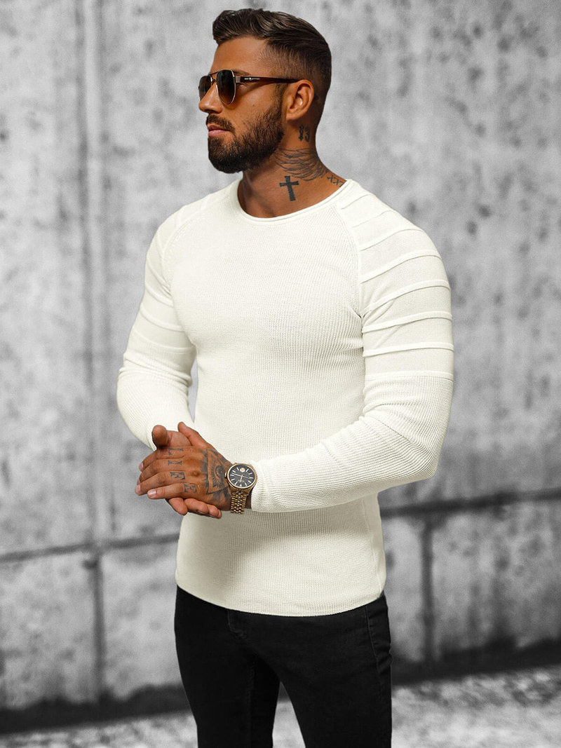 Ανδρικό πουλόβερ eκρού OZONEE L/2500