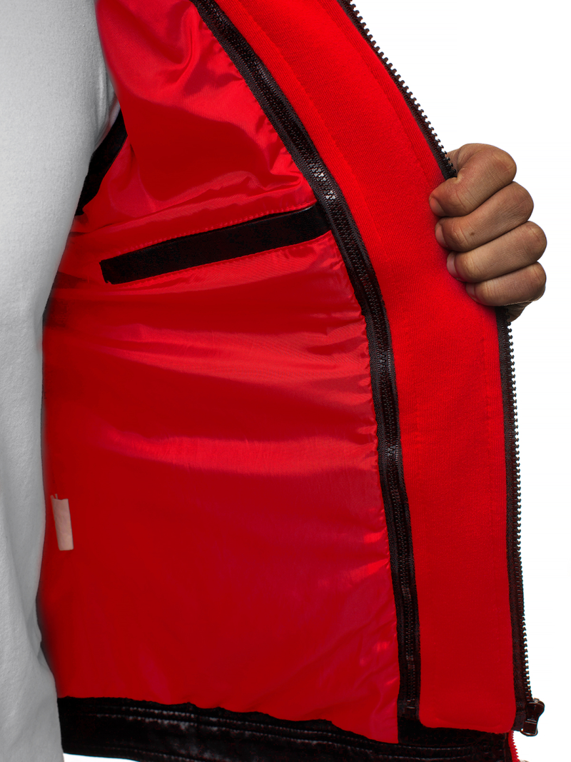 Ανδρικό δερμάτινο μπουφάν μαύρο-Κόκκινο OZONEE N/6129Z