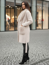 Γυναικείο παλτό mπεζ OZONEE JS/53M5200/155Z