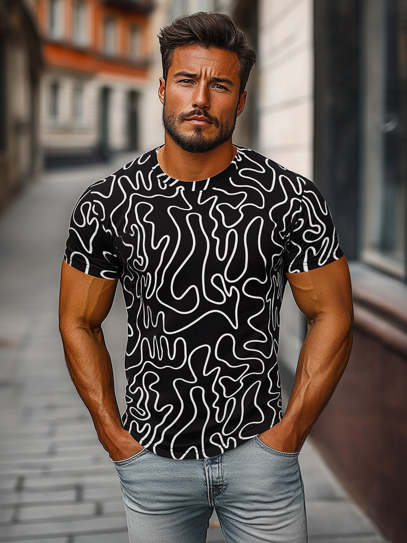 Ανδρικό μπλουζάκι μαύρο OZONEE JS/8T1198/3Z