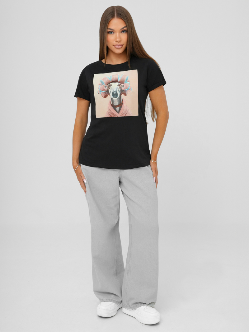 Γυναικείο μπλουζάκι μαύρο-pοζ OZONEE JS/YJ77726