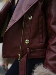 Γυναικείο δερμάτινο μπουφάν μπορντό OZONEE JS/61M8512/6