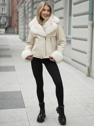 Γυναικείο δερμάτινο μπουφάν eκρού OZONEE JS/61M8507/280Z