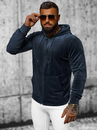 Ανδρικό βελούδινο Φούτερ με Kουκούλα ναυτικό μπλε OZONEE JS/8B1168/25