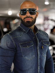 Ανδρικό τζιν πουκάμισο Σκούρο μπλε OZONEE O/51410