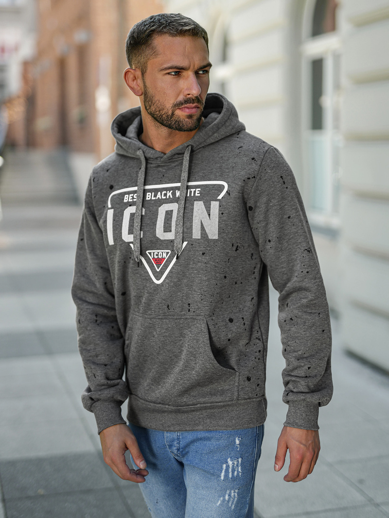 Ανδρικό Φούτερ με Κουκούλα γραφίτη OZONEE JS/8B1737/5