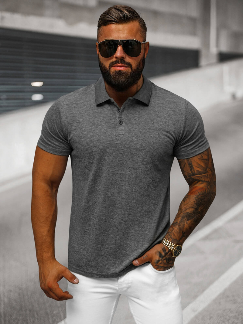Ανδρική μπλούζα polo Γραφίτης OZONEE JS/8T80/5Z